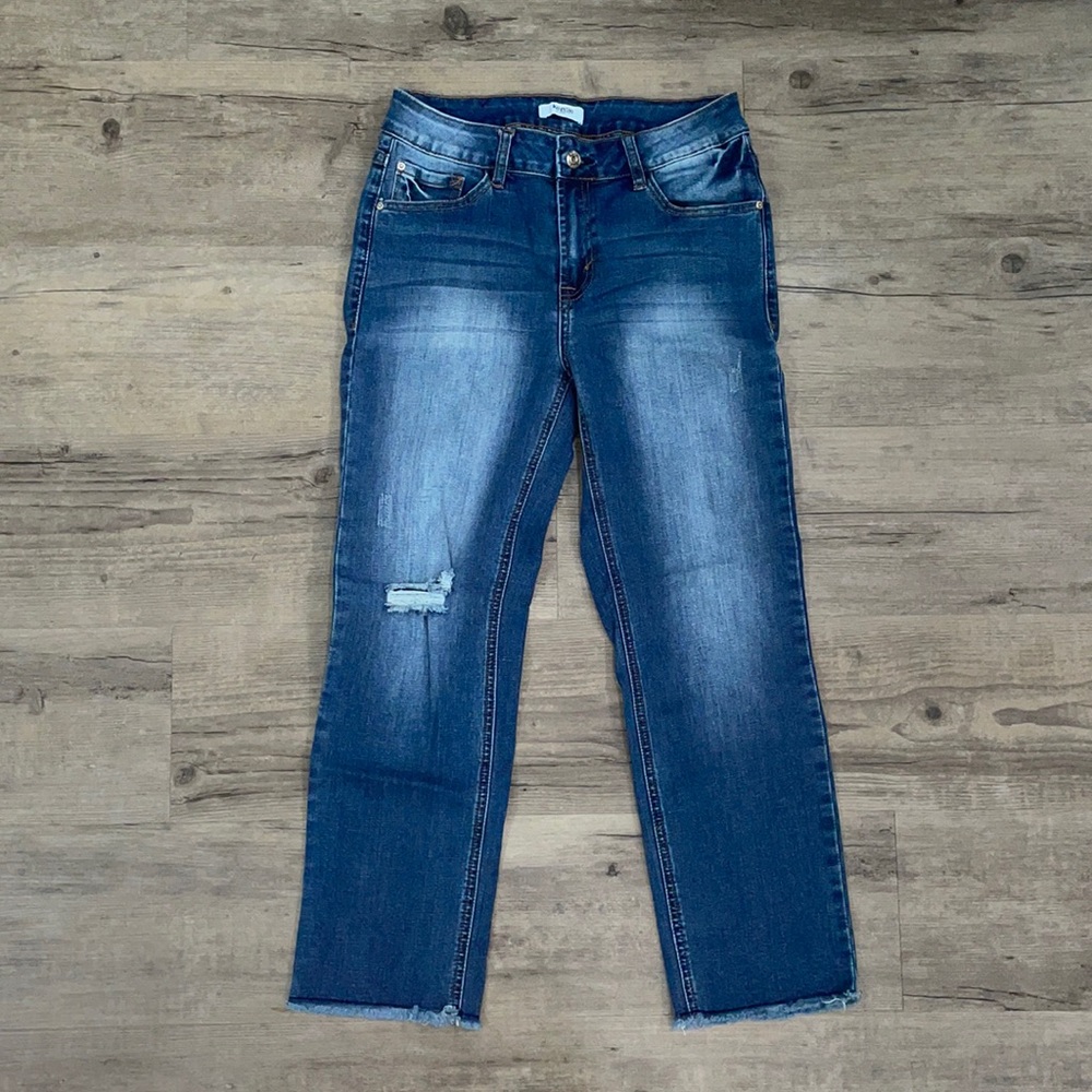 Kensie Jeans Distressed Crop Blue Jeans